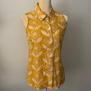 Boden Yellow Sleeveless Floral Button Up